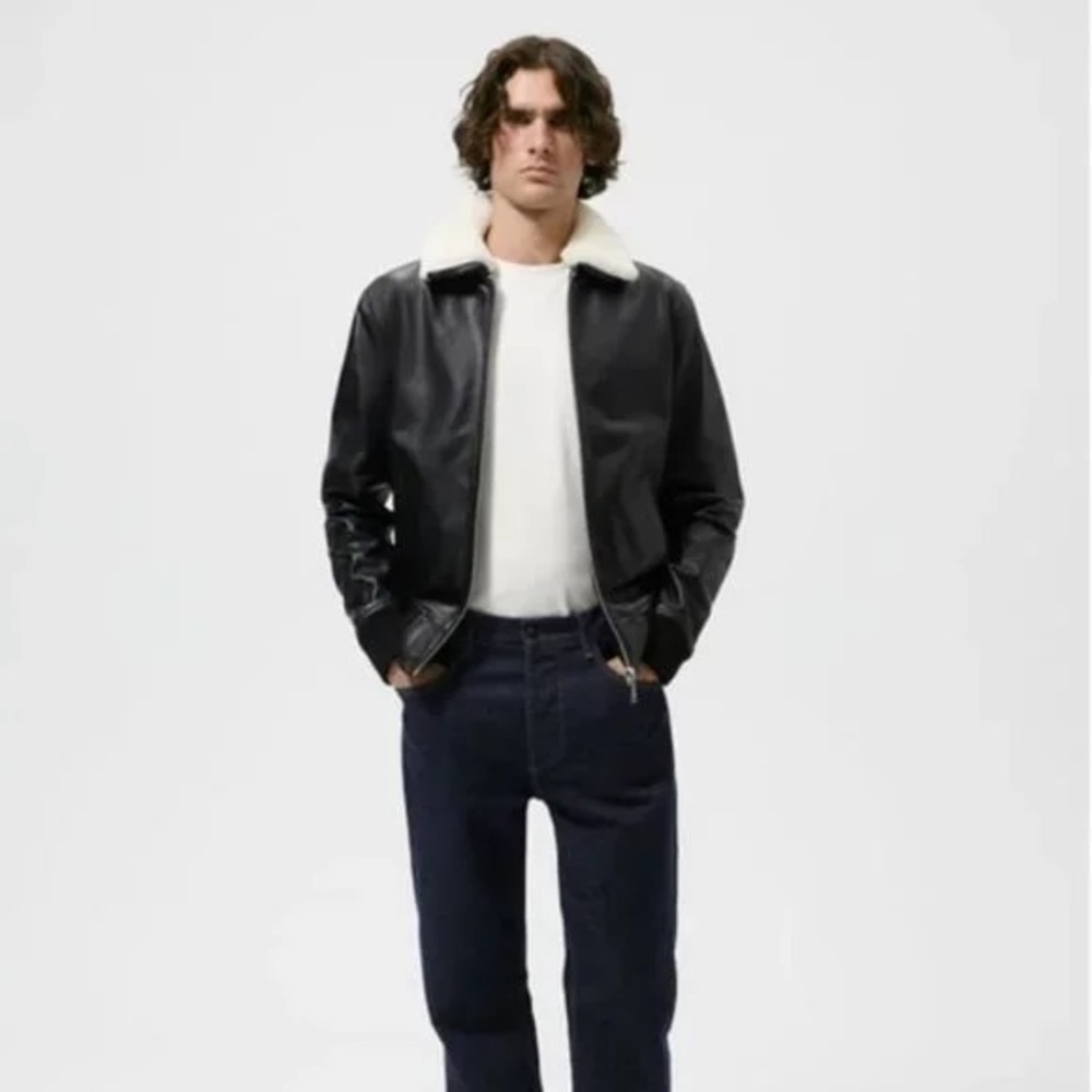 New with tags zara fleece collar leather jacket size large